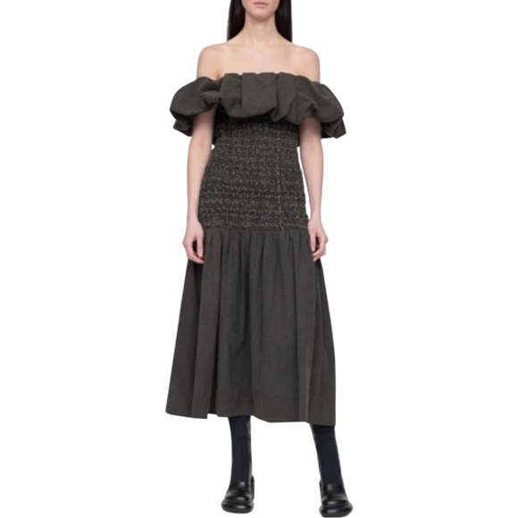 Sea New York Dresses & Skirts - NWT Sea New York Juni Garment Dye Brown Smocked Bodice Off Shoulder Midi Dress